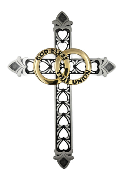 Pewter Marriage Wall Cross- " God Bless This Union"