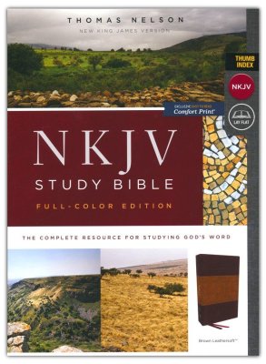 NKJV Study Bible, Full-Color, Comfort Print--soft leather-look, brown (indexed)