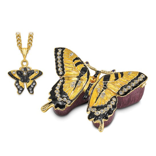 Bejeweled Yellow Monarch Butterfly Trinket Box