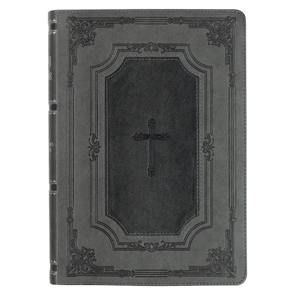 KJV Super Giant Print Bible-Black/Gray Faux Lux Leather Indexed