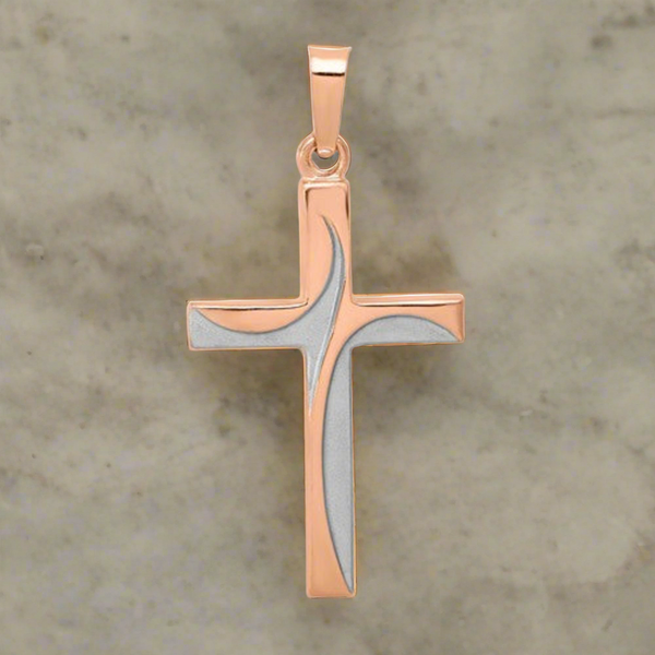 14k Rose Gold Rhodium Cross Pendent