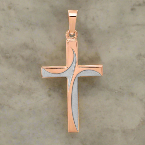 14k Rose Gold Rhodium Cross Pendent