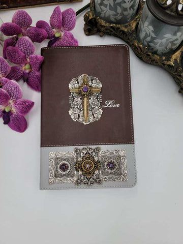 NIV Jeweled Two Rings One Love Couples Devotional Bible Chocolate Silver