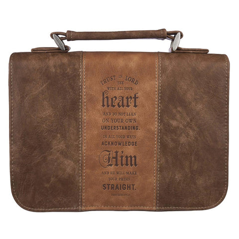 Trust In The Lord Two-Tone Brown Classic Faux Leather Book Cover - Proverbs 3:5