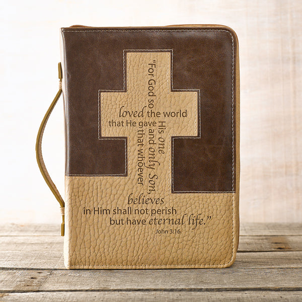 For God so loved the world in Brown and Tan John 3:16 Bible Cover