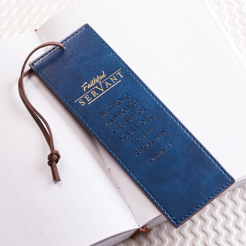 Bookmark "Faithful Servant" Navy Luxleather