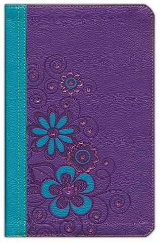 NLT Girls Life Application Study Bible LeatherLike, Purple/Teal Flower