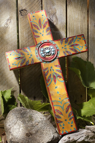 Rustic Gold Concho Cross with Turquoise