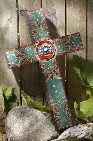 Rustic Teal Concho Cross with Turquoise