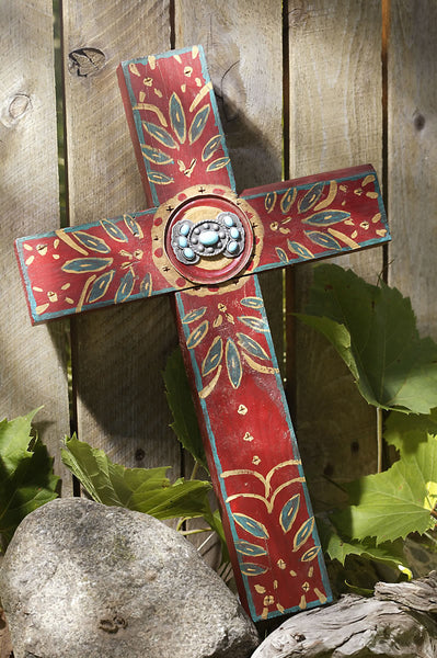 Rustic Red Concho Cross with Turquoise