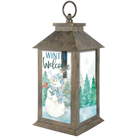 Lantern w/LED Candle & Timer-Watercolor Snowman (13" x 5.5" x 5.5")