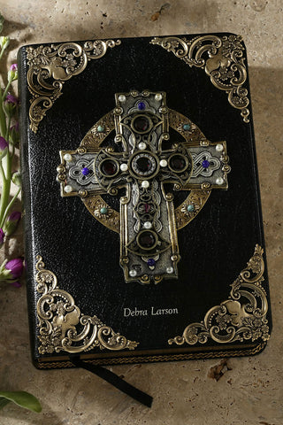 Garnet Celtic Cross Jeweled Leather Bible-NIV or KJV