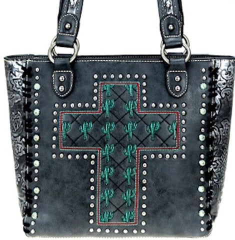Tote-Cactus Collection w/Cross -Black