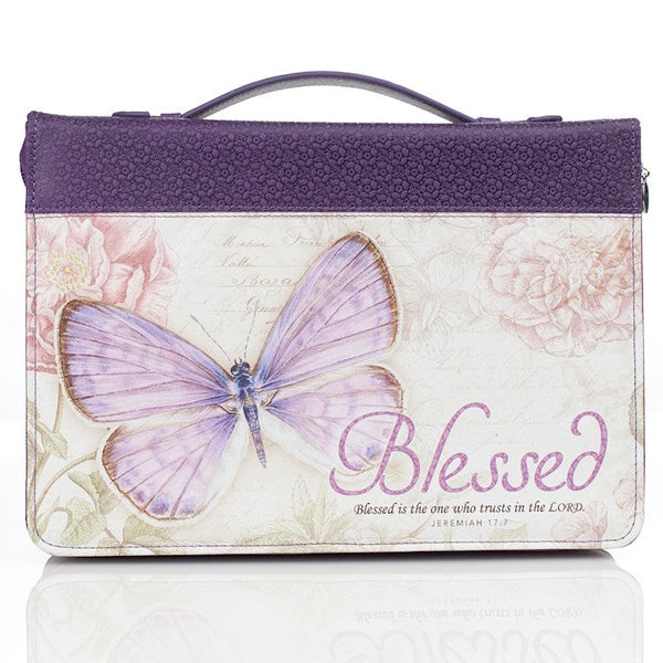 Bible Cover-Butterfly Blessed/Jeremiah 17:7-Purple Medium