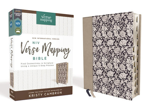 NIV Verse Mapping Bible (Comfort Print)-Navy Floral Leathersoft Indexed