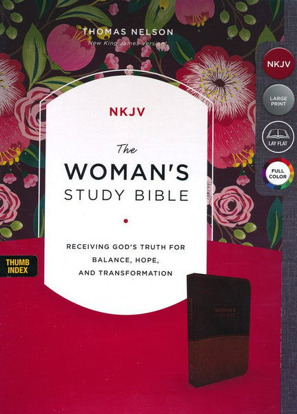 NKJV Large Print Woman's Study Bible (Full Color)-Brown/Burgundy Leathersoft-Indexed