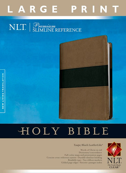 NLT Premium Slimline Reference/Large Print Bible-Taupe/Black TuTone