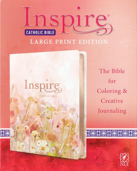 NLT Inspire Catholic Bible/Large Print-Pink Fields w/Rose Gold LeatherLike