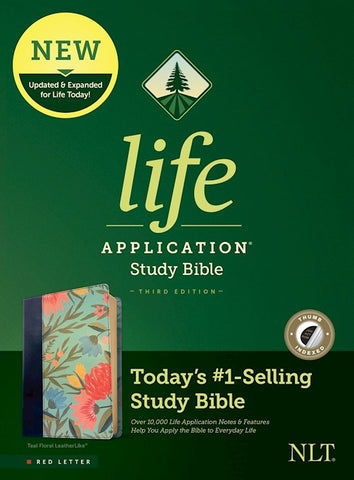 Life Application Study Bible (Third Edition) (RL)-Teal Floral LeatherLike Indexed-NLT