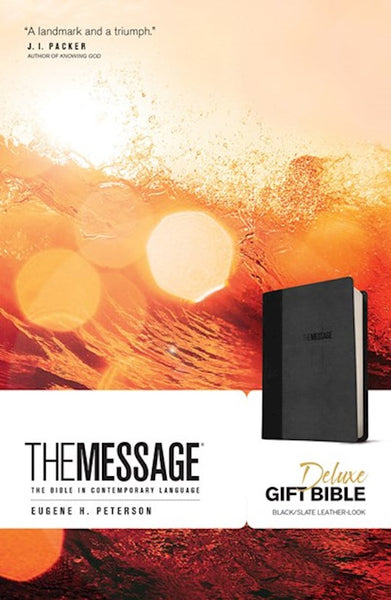 The Message Deluxe Gift Bible-Black/Slate LeatherLook