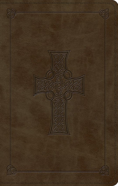 ESV Large Print Thinline Bible- Celtic Cross Dark Olive