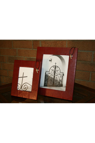 Promenade Red Leather Picture Frame with Cross Accent