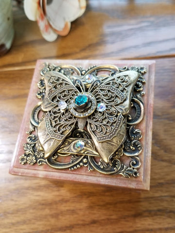 Square Butterfly Soapstone Box