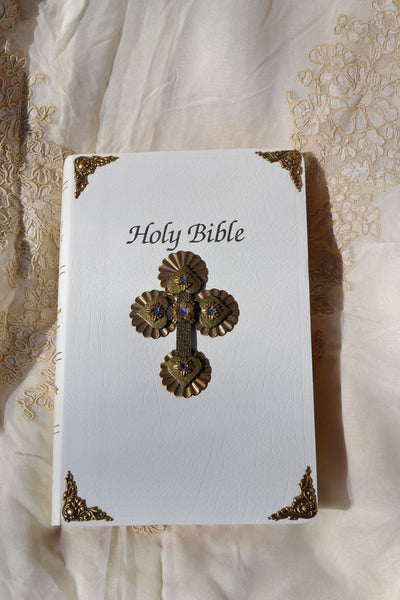 NAB Jeweled Purple First Communion Bible - White