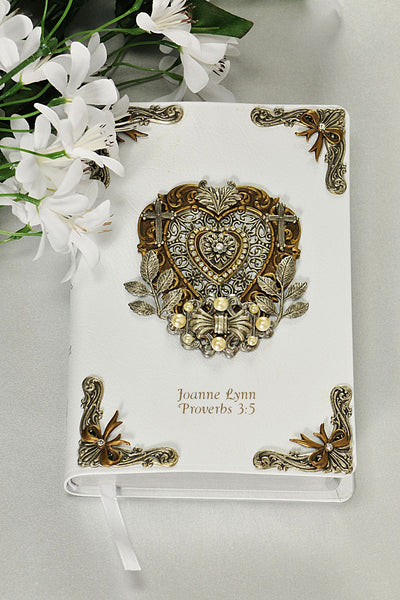 NIV Jeweled Heart and Bowtie Crystal and Faux Pearl Compact Size Bride's Bible--Limited Available Quantities