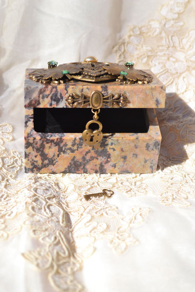 Rectangle Hinged Soapstone Box with Little Dangling Lock and Key