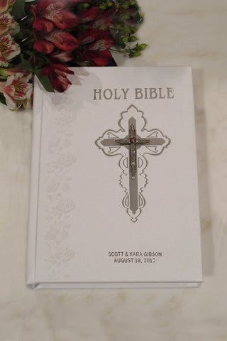 NABRE Jeweled Crystal Large Print Catholic Wedding Bible White