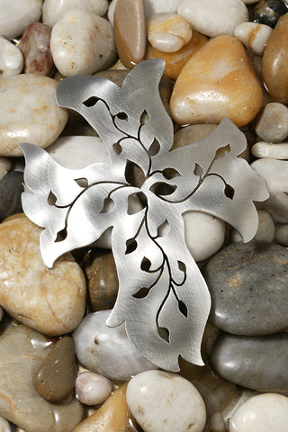 Vine Cross Wall Hanging in Stainless Steel