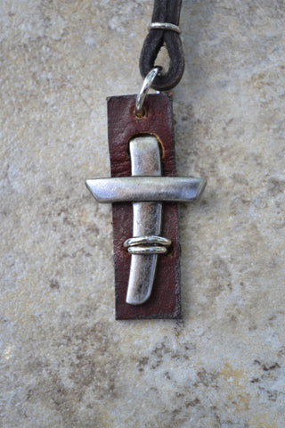 Pewter Nail Cross on Leather- Leather Necklace-Was $12 NOW