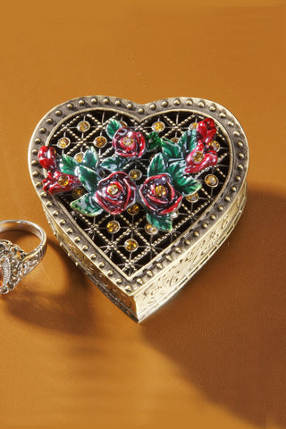 Crystal & Flower Brass Heart Box