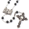 HOLY COMMUNION BOOK OF LIFE HEMATITE & SILVER ROSARY
