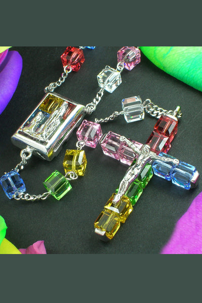 Chiara Spring Multi-Colored Crystal Cube Bead Rosary