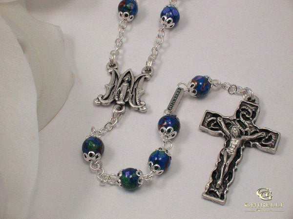 Elisa Flower Fantasy on Blue Glass Bead Rosary