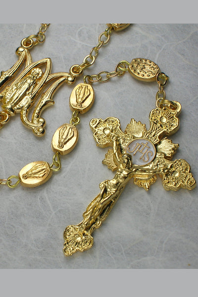 Matteo Shiny Gold Bead Rosary featuring Miraculous Medal