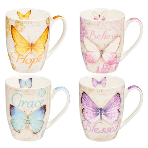 Ceramic Mug Set-Butterflies (Set Of 4) (Pkg-4)
