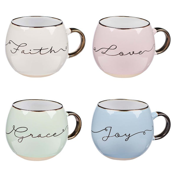 Mug Set-Faith, Grace, Love, Joy (Set Of 4) (Pkg-4)