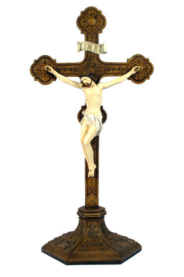 Standing Handpainted Bronze Crucifix