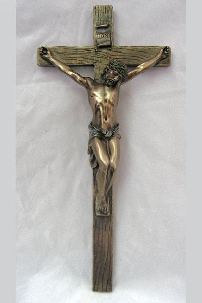 Hand-Painted Cold-Cast Bronze Cucifix 13"