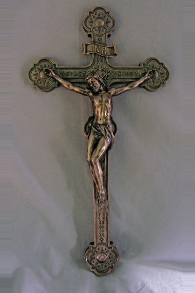 Cast Bronze Handpainted Wall Crucifix