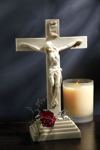 Standing Antique Alabaster Crucifix