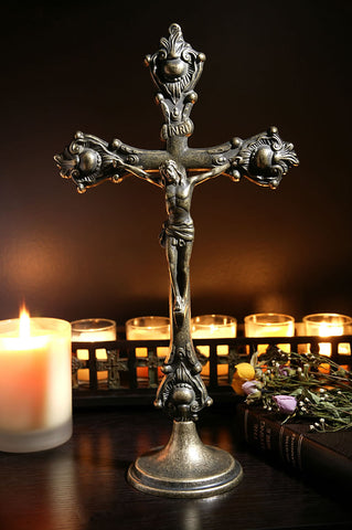 Ornate Standing Brass Crucifix