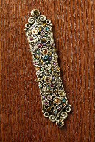 Mezuzah with Doves & Multi Colored Flowers