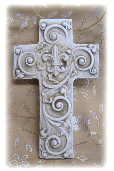 Petite Stone Cross Fleur De Lis -Antique