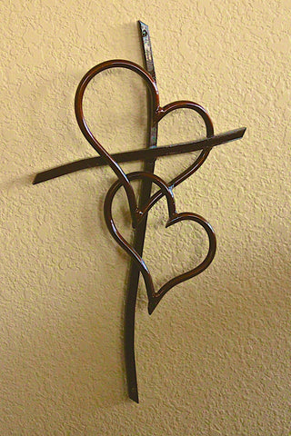 30 Inch Double Heart Cross Copper