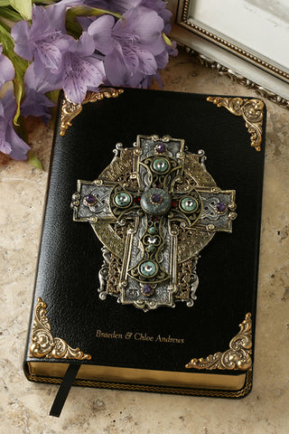 KJV Jeweled Turquoise & Amethyst Celtic Cross Leather Bible