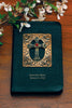 Antiqued Brass and Red Stone Cross Leather Bible Compact Edition-Choice of NKJV or  KJV~
